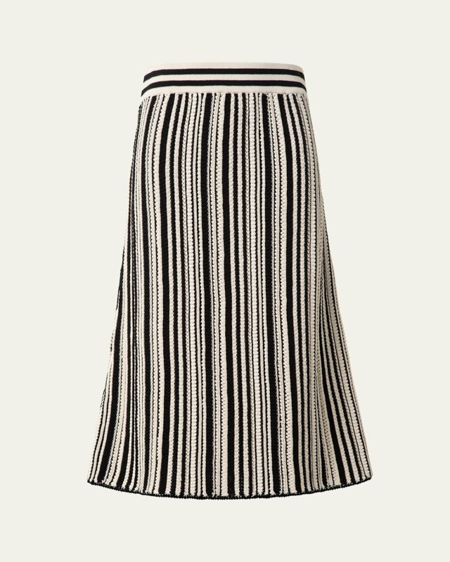Crochet Knit Stripe Cotton Flared Midi Skirt